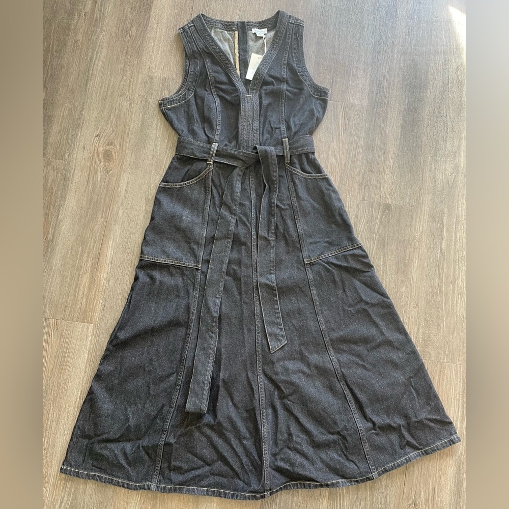 Sundance Poppy Black Denim Maxi Dress 10 Petite Sleeveless Belted Western NWT